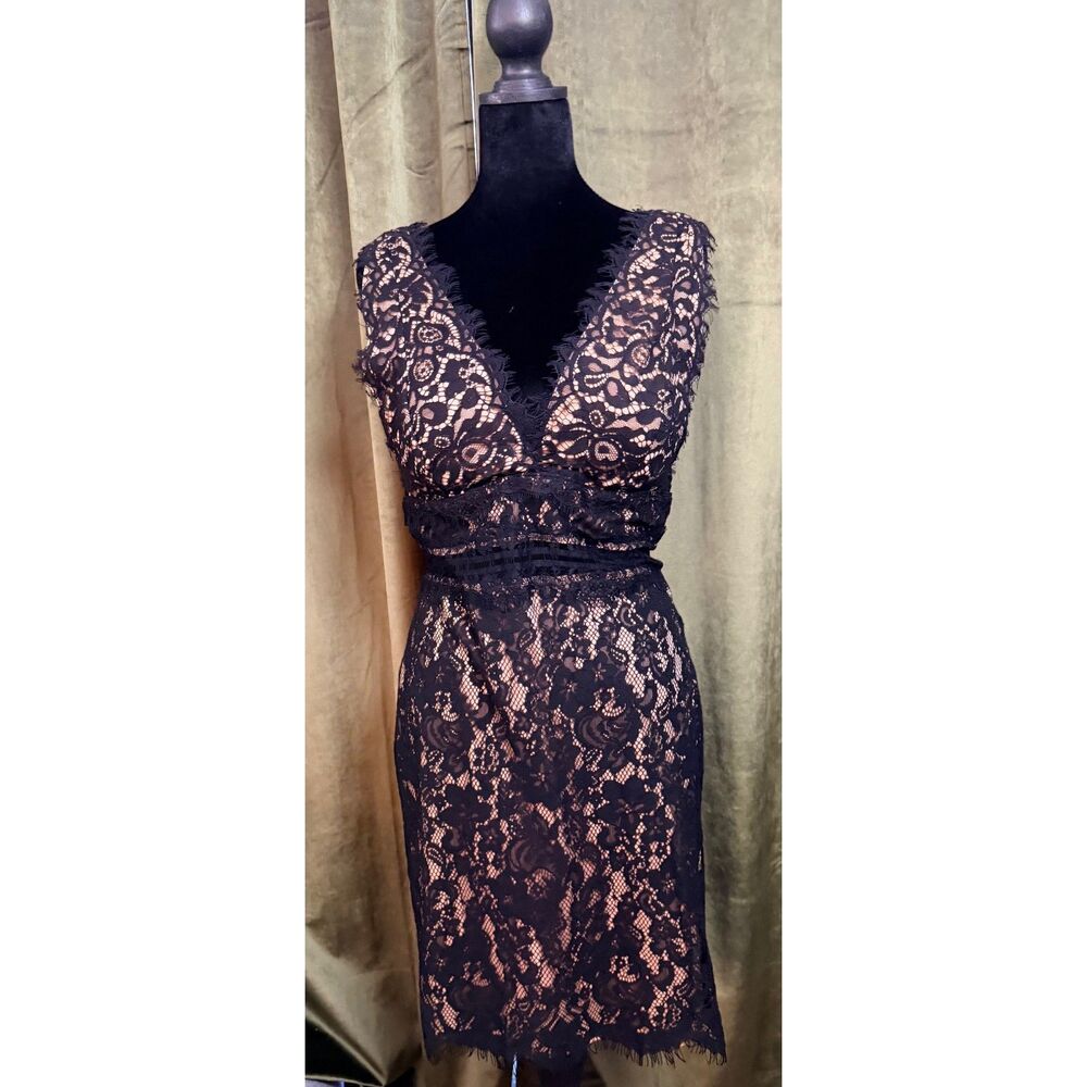 Just Me  - Black Overlay Lined Lace Dress